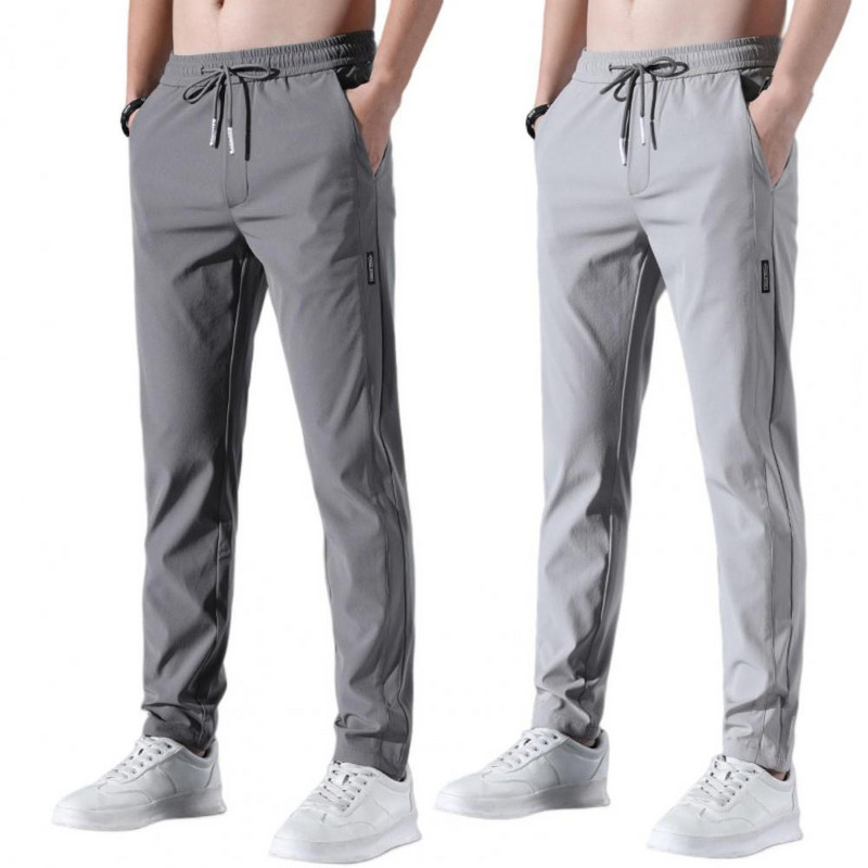 Uzice, elastični pojas, džepovi, ledena svila, muške hlače, ljetne jednobojne tanke hlače ravnog kroja, dnevna odjeća