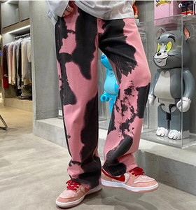 Muške duge traperice Tie-Dye srednjeg struka isprane vrećaste široke traper hlače za dječake crne/ružičaste/svijetloplave