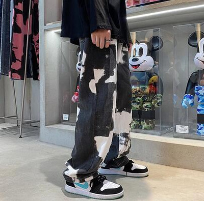 Muške duge traperice Tie-Dye srednjeg struka isprane vrećaste široke traper hlače za dječake crne/ružičaste/svijetloplave