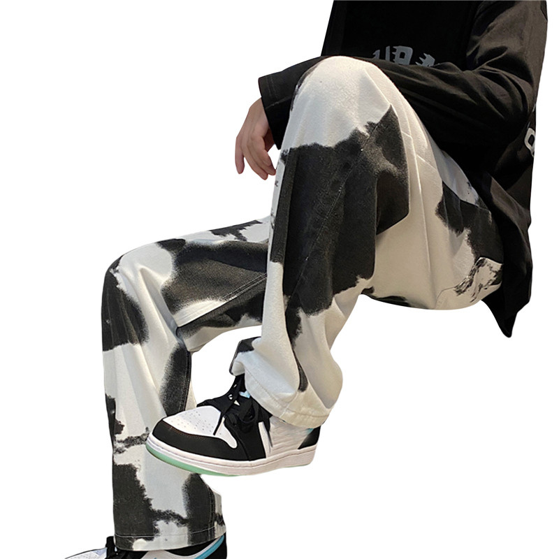 Muške duge traperice Tie-Dye srednjeg struka isprane vrećaste široke traper hlače za dječake crne/ružičaste/svijetloplave