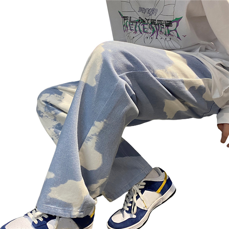 Muške duge traperice Tie-Dye srednjeg struka isprane vrećaste široke traper hlače za dječake crne/ružičaste/svijetloplave