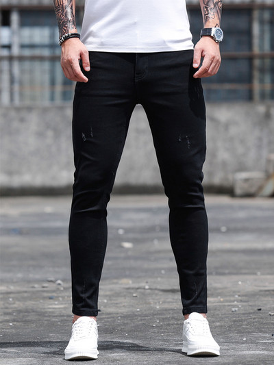 Badu.bg Streetwear Модни черни скъсани тесни дънки Мъжки тънък хип-хоп ...