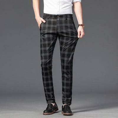 OUSSYU brändi suvised ruudulised püksid, mehed, puuvillased, ametlikud töökohad, mustad veinipunased, moodsad Slim Fit luksuslikud püksid, meessoost 30-38