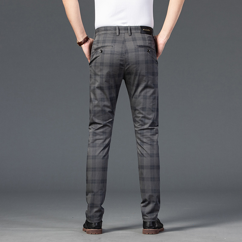 OUSSYU brändi suvised ruudulised püksid, mehed, puuvillased, ametlikud töökohad, mustad veinipunased, moodsad Slim Fit luksuslikud püksid, meessoost 30-38