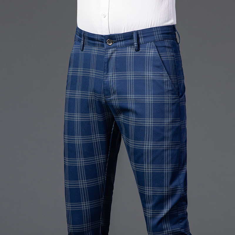 OUSSYU brändi suvised ruudulised püksid, mehed, puuvillased, ametlikud töökohad, mustad veinipunased, moodsad Slim Fit luksuslikud püksid, meessoost 30-38