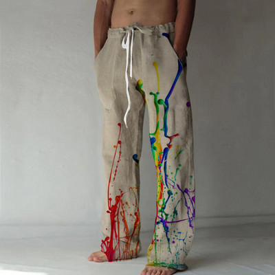 Ανδρικό ίσιο παντελόνι Pigment 3D εκτύπωση Ελαστικό σχέδιο με κορδόνι μπροστινό παντελόνι τσέπης παραλία Rainbow Color Graphic Prints Comfort