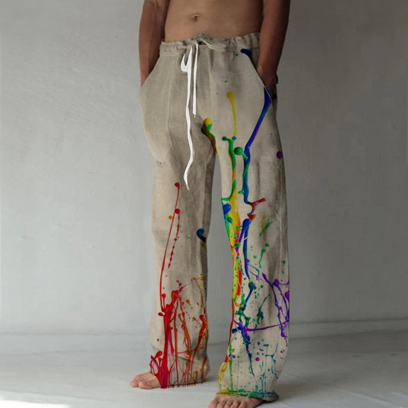 Ανδρικό ίσιο παντελόνι Pigment 3D εκτύπωση Ελαστικό σχέδιο με κορδόνι μπροστινό παντελόνι τσέπης παραλία Rainbow Color Graphic Prints Comfort