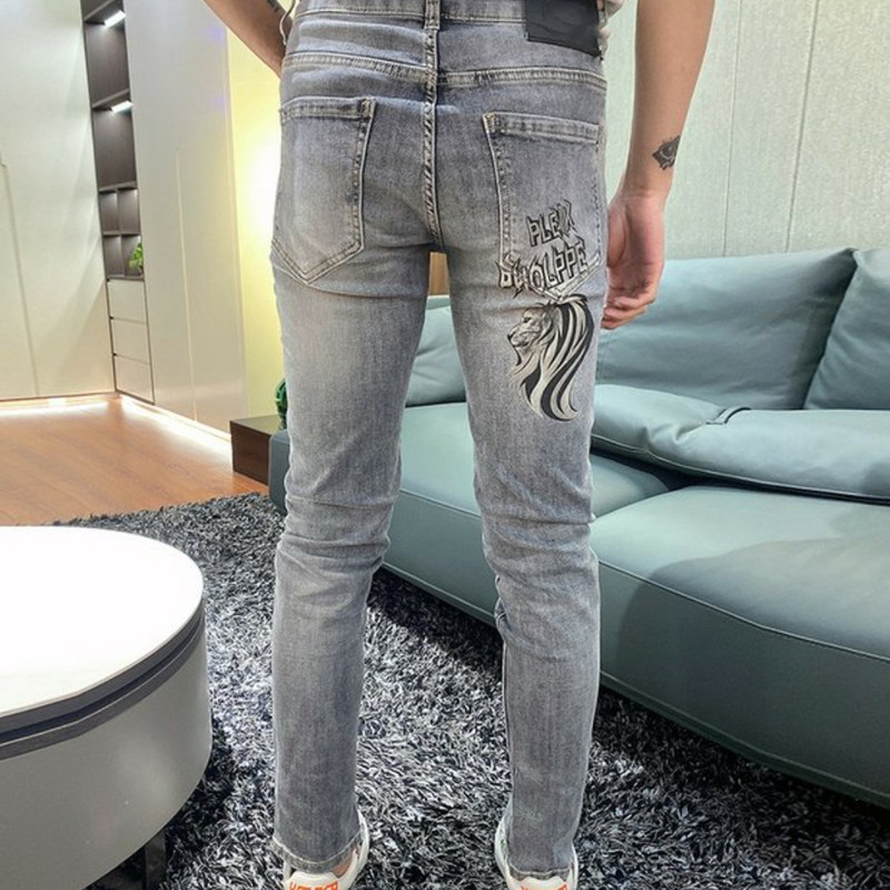 Proljeće Jesen Dečački Mladi Elegantni Denim Dizajnerski Grafika Lion Hot Drill Ležerni Sivi Tanki Cargo Muški Jeans Hlače Muški