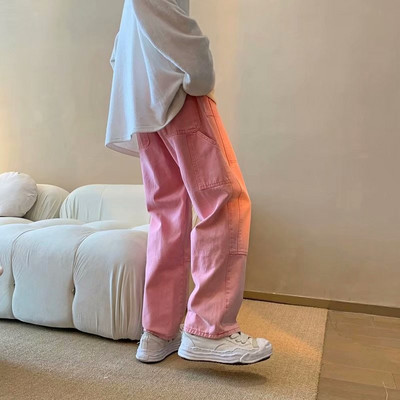 2022 New Fashion Pink Baggy Bărbați Cargo Jeans Pantaloni Eleganti Drepți Casual Femei Pantaloni Lungi Solid Y2K Haine Pantalon Homme