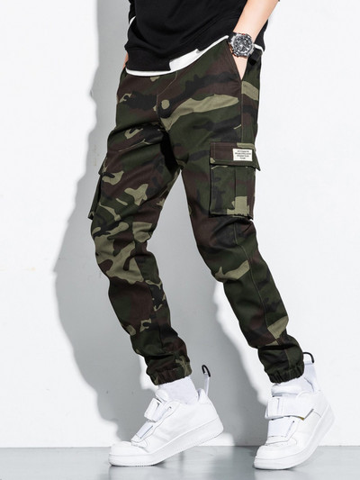 Férfi Camo Print Flap Pocket Cargo Pants