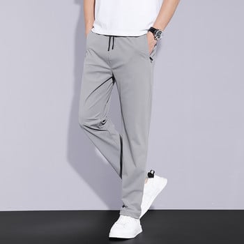 Летни мъжки ежедневни панталони за 2023 г. Тънки меки спортни джобове с цип Корейски сиви черни работни панталони за джогинг с връзки и връзки Мъжки