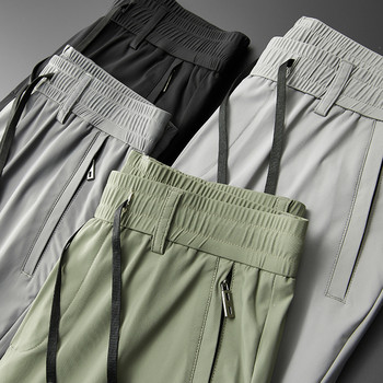 Летни мъжки ежедневни панталони за 2023 г. Тънки меки спортни джобове с цип Корейски сиви черни работни панталони за джогинг с връзки и връзки Мъжки