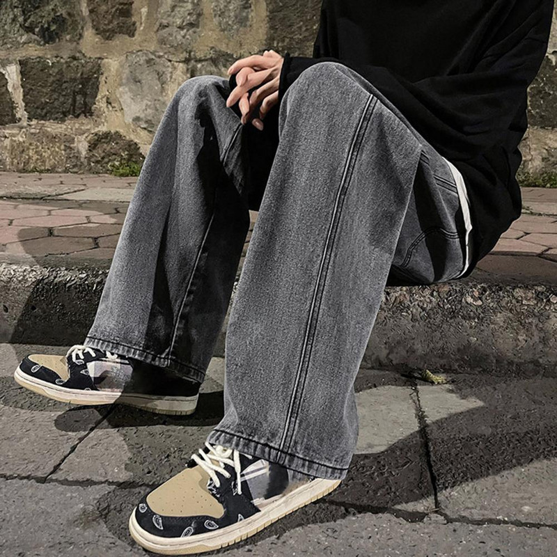 Moderne muške traperice Mekane muške hlače s uzicom Dnevna odjeća Muške traperice čiste boje