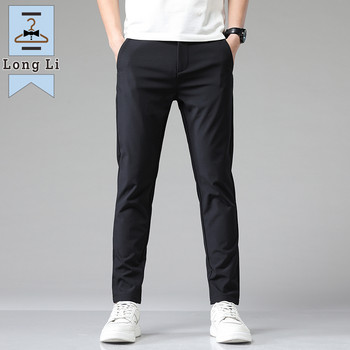 2023 Летни ежедневни панталони Мъжки тънки бизнес еластични тънки джоггери с еластична талия Корейски класически тънки черни сиви сини панталони Мъжки