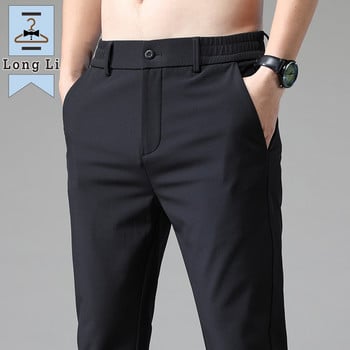 2023 Летни ежедневни панталони Мъжки тънки бизнес еластични тънки джоггери с еластична талия Корейски класически тънки черни сиви сини панталони Мъжки
