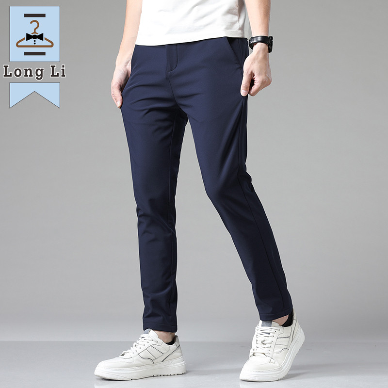 Ljetne ležerne hlače za 2023. Muške tanke poslovne rastezljive uske trkače s elastičnim strukom Korejske klasične tanke crno sive plave hlače muške