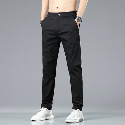 Proljeće ljeto pamuk Muške ležerne hlače s elastičnim strukom Poslovne korejske modne ravne klasične jednobojne hlače crne kaki boje