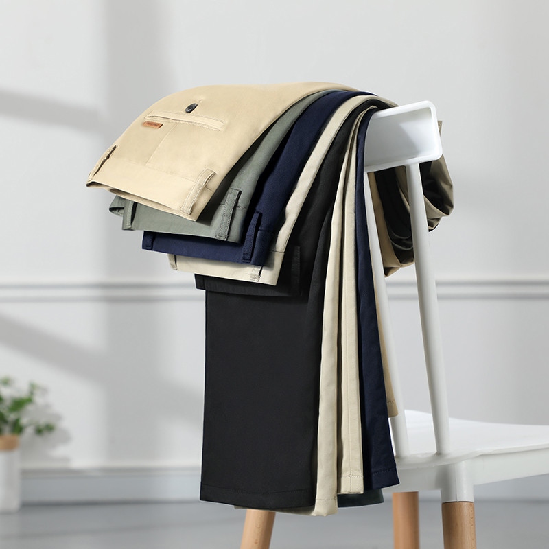 Proljeće ljeto Ravne hlače za odijelo Muške pamučne poslovne rastezljive kraljevsko plave kaki crne tanke uredske svečane hlače muške veličine 40 42