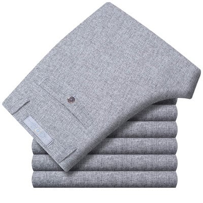 Lenjerie de vară Pantaloni casual de afaceri pentru bărbați mărime mare, formali, clasici, respirabili, 9 culori, pantaloni subțiri pentru costum de birou pentru bărbați