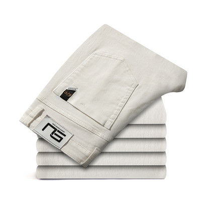 2023 Meeste valged teksad, mood vabaaja klassikaline stiil, tavaline sirge istuvusega pehmed püksid, meeste stretšpüksid