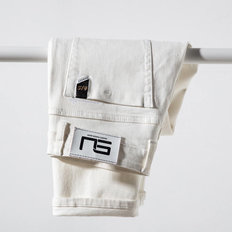 2023 Meeste valged teksad, mood vabaaja klassikaline stiil, tavaline sirge istuvusega pehmed püksid, meeste stretšpüksid