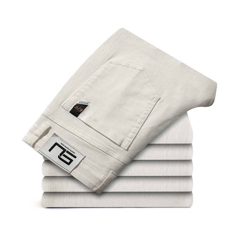 2023 Meeste valged teksad, mood vabaaja klassikaline stiil, tavaline sirge istuvusega pehmed püksid, meeste stretšpüksid