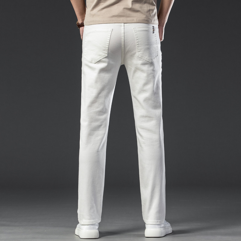 2023 Meeste valged teksad, mood vabaaja klassikaline stiil, tavaline sirge istuvusega pehmed püksid, meeste stretšpüksid