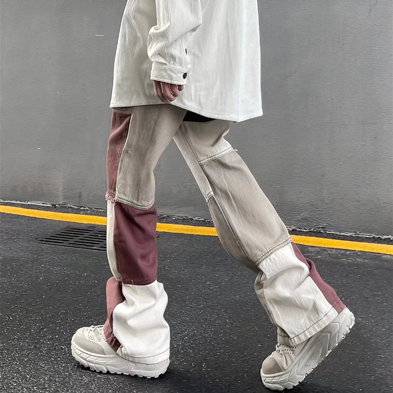 2022. aasta uus mood, pruun lapiline grunge kottis meeste teksad püksid, vabad sirged hiphop naised, teksapüksid, pantaloonid