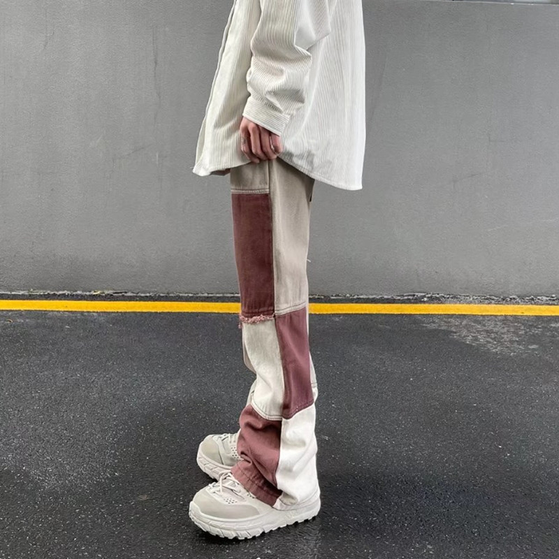 2022. aasta uus mood, pruun lapiline grunge kottis meeste teksad püksid, vabad sirged hiphop naised, teksapüksid, pantaloonid