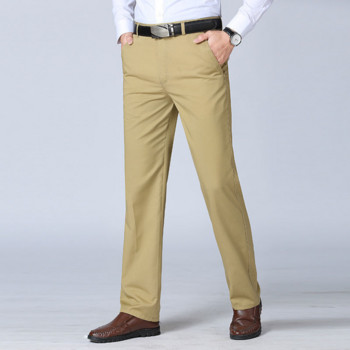 Летни тънки есенни дебели памучни прави панталони Мъжки широки панталони Бизнес едноцветни сиви каки Ежедневни маркови дрехи YYQWSJ