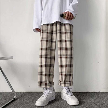 Ανδρικό παντελόνι καρό χαλαρό άνετο ρετρό casual all-match ελαστική μέση Κομψό παντελόνι φαρδύ πόδι Μόδα Streetwear Κορεάτικο στιλ