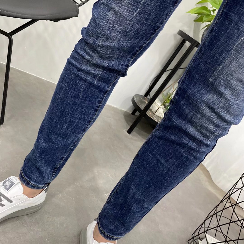 Jesen Zima Naljepnica Tamnoplave Slim Fit skraćene traperice Muške male noge No Iron Spirit Guy Stretch Pencil Denim Dizajnerske hlače