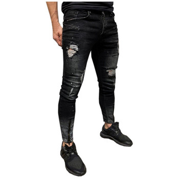 Дънки Мъжка мода Street Hole Black Pencil Pants Motorcycle Party Ежедневни дънкови панталони Zipper Cool Design Джинси за мъже#lr2