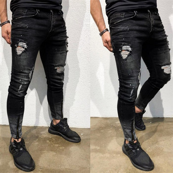 Дънки Мъжка мода Street Hole Black Pencil Pants Motorcycle Party Ежедневни дънкови панталони Zipper Cool Design Джинси за мъже#lr2