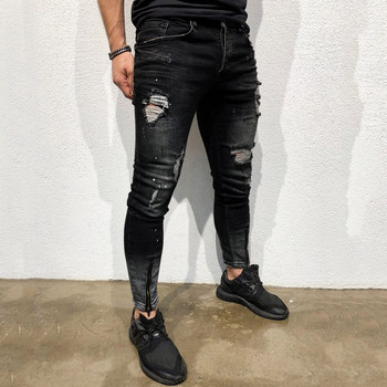 Дънки Мъжка мода Street Hole Black Pencil Pants Motorcycle Party Ежедневни дънкови панталони Zipper Cool Design Джинси за мъже#lr2