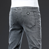 Muške ležerne uske traperice srednjeg struka Udobne ravne elastične plave traper hlače klasičnog stila Muške sive hlače