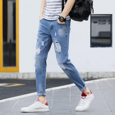 Cool Slim Jeans Comfy Denim Pants Pockets Male Ripped Tassel Pencil Denim Trousers  Versatile