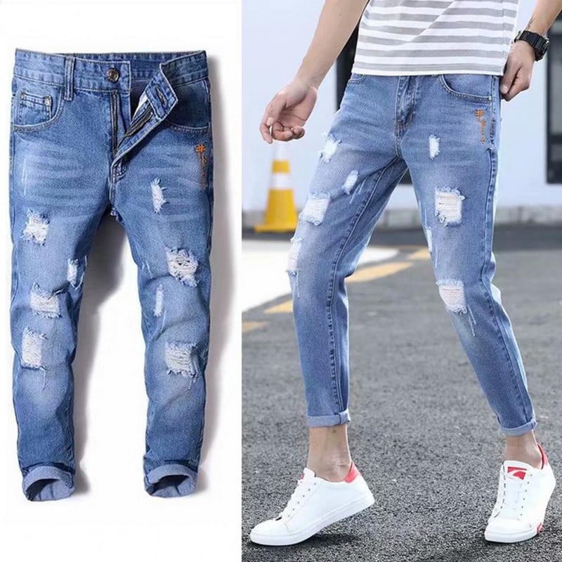 Cool Slim Jeans Udobne traper hlače s džepovima Muške poderane traper hlače s resicama Svestrane