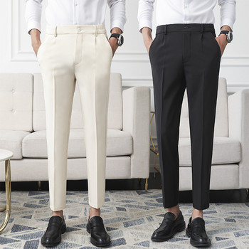 Нови мъжки панталони от тъкани, които не се гладят, Тънки прави черни кайсиеви тъмносиви ежедневни панталони Мъжки бизнес панталони с малки крака