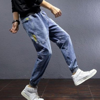 Дънкови панталони с връзки с букви Мъжки панталони Дънкови широки панталони с шнурове, вързани на глезена, Карго панталони Streetwear pantalones hombre