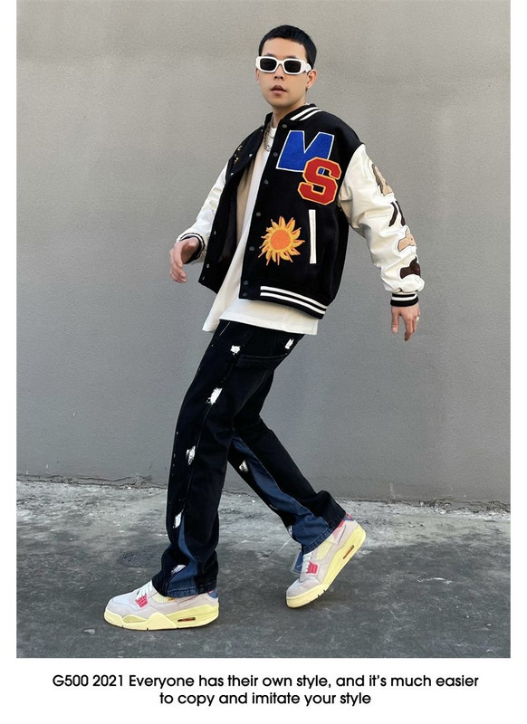 Disainiga pritsmete tindiga graffiti teksad High street vibe püksid meeste sirge õmblusega lahtised mustad Ameerika pikad püksid tide