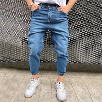 Moda bărbați slim stretch skinny pantaloni blugi fermoar buzunare zbura pantaloni 2023 vara bărbați casual jogger pantaloni denim 청바지
