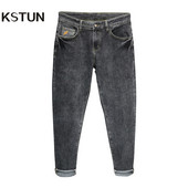 KSTUN Meeste Teksad Kaubamärk Denim Püksid Stretch Slim Fit Hall Sinine Mustad Teksad Meestele Tänavarõivad Vabaaja meeste püksid Meeste teksad