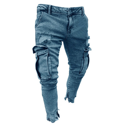 Ανδρικό, καθημερινό, στενό τζιν παντελόνι High Street Hip Hop Καθαρό Χρώμα Τζιν με φερμουάρ με φερμουάρ με λεπτή τρύπα, τριμμένο μακρύ παντελόνι
