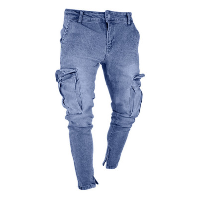 Ανδρικό, καθημερινό, στενό τζιν παντελόνι High Street Hip Hop Καθαρό Χρώμα Τζιν με φερμουάρ με φερμουάρ με λεπτή τρύπα, τριμμένο μακρύ παντελόνι