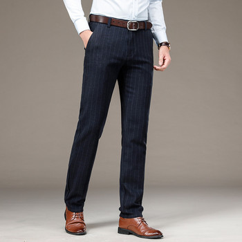 Чисто нови класически мъжки бизнес панталони Модни панталони с райе Мъжки панталони с подходящ размер Офис Ежедневни черни официални панталони Мъжки костюм Панталони