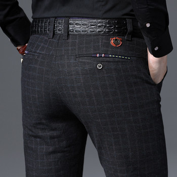 Нови мъжки ежедневни карирани панталони от 2020 г. Бизнес ежедневни тесни черни сини еластични панталони в класически стил Мъжки маркови дрехи