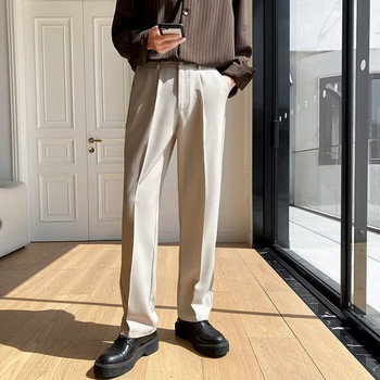 Нови драпирани прави мъжки панталони Модни бизнес корейски свободни ежедневни бели черни сиви панталони с широки крачоли Мъжки панталони с блейзър