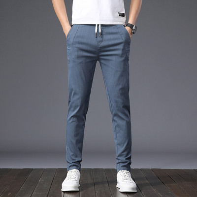 KUBRO 2023 Muške ljetne ležerne hlače Ice Silk Straight Tube Visoke elastične vezice Nove jesenske muške šik poslovne plave hlače