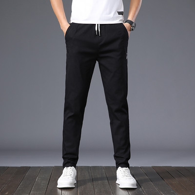 KUBRO 2023 Muške ljetne ležerne hlače Ice Silk Straight Tube Visoke elastične vezice Nove jesenske muške šik poslovne plave hlače